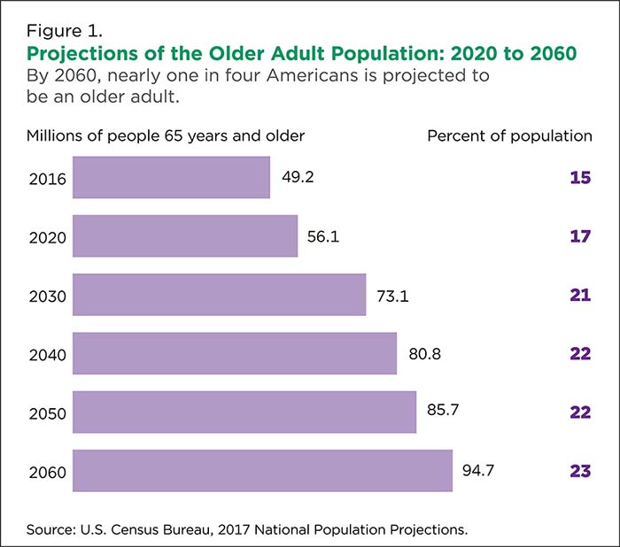 Chart showing the population of older adults from 2016-2060