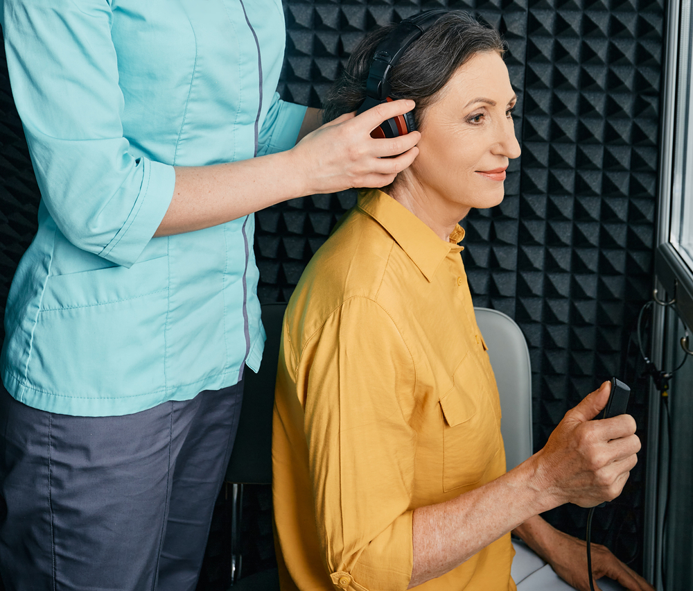 Hearing test for mature woman